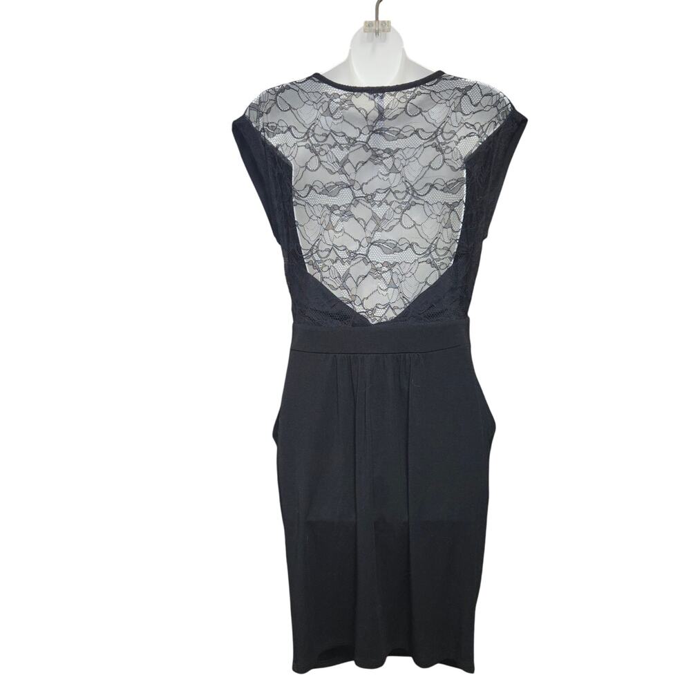 Michael Stars XS Black Draped Cowl Neck Dress Lace Back Stretch Sheath LBD Sexy - Picture 4 of 13